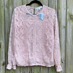 LAST CHANCE!🎈3/$30 NWT Pink Lace Long Sleeve Top